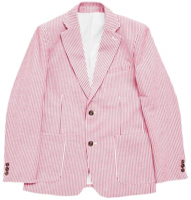 Stillluxury Blazer à rayures en seersucker pour homme, coupe ajustée, printemps été, manteau de sport pour affaires, bal de fin d'année, mariage, Rose vif unique, M