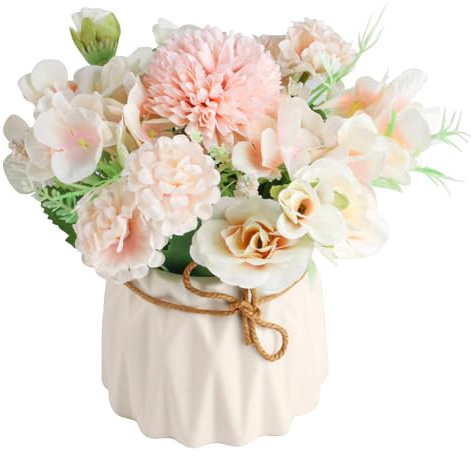 Flores artificiales con jarrón, rosas de hortensias realistas, arreglos florales de seda, flores falsas en maceta para decoración del hogar, mesa de boda, ventana, sala de estar, dormitorio, oficina