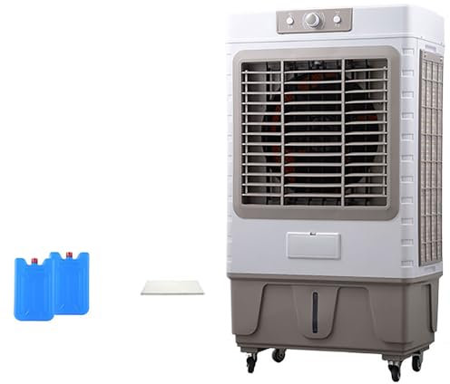 YCYRF Aria Condizionata Portatile, Rinfrescatore d'Aria, Serbatoio d'Acqua da 50 Litri, 3 velocità, 2 Blocchi di Ghiaccio, Oscillazione a 90° per Patio, Giardino, Commerciale, 101cm