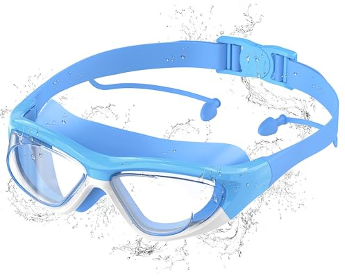 Ambienden Gafas Natación Niño - Anti-Vaho HD, Protección UV, Ajuste Rápido, Juntas de Silicona, Unisex Gafas Natacion de 6-14 Años, Blue-White