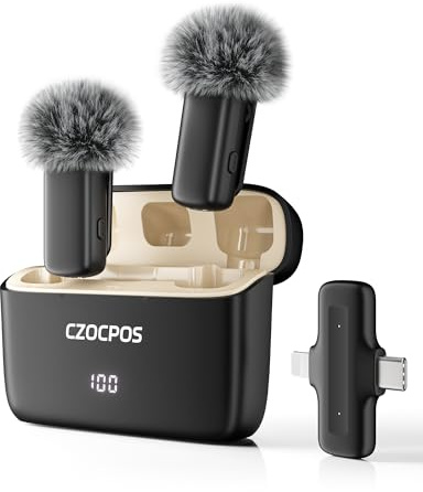 CZOCPOS Kabelloses Lavalier Mikrofon Wireless für iPhone/iPad/Android mit Ladebox, Geräuschunterdrückung, 36 Stunden Akkulaufzeit, Mini Mikrofon für iPhone für Video/YouTube/Vlogs