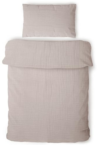 LAYNENBURG Musselin, barnsängkläder, 100 x 135 cm 40 x 60 cm – 100 % bomull – Oeko-Tex standard – 3-lagers muslinsängkläder set för baby, barn, pojkar och flickor (brungrått)