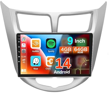 Autoradio Android da 9 per Hyundai Solaris Verna Accent 2010-2016, Bluetooth, navigazione GPS, Carplay, WiFi, USB, SWC, FM, X7 6G+128G, impianto stereo