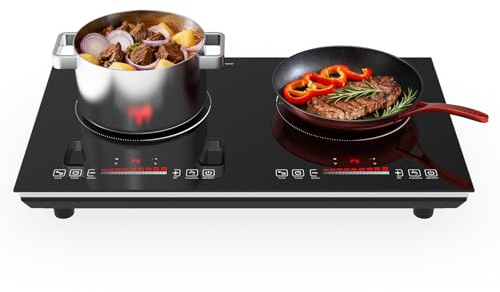 GTKZW Placa de Inducción 2 Fuegos 3600W, Placa de Cocina Eléctrica 60cm Portátil con 9 Niveles de Potencia, Temporizador y Bloqueo Infantil, Hornillo para Cocina y Apartamento