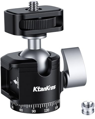 Ktankros Mini Rótula de Aluminio con Zapata Fría, Rótula con Rosca de 1/4, Rótula Giratoria de 360° para Monopiés, Cámaras, Capacidad de Carga de 2,5 kg