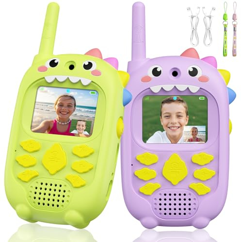 Wiorhix Cámara Doble Walkie Talkie Niños con Videollamada, Paquete de 2 Walkie Talkies Recargable, Largo Alcance & 4 Efectos de Voz Juguetes, Regalo de Cumpleaños para Niños & Niñas de 3 a 12 Años