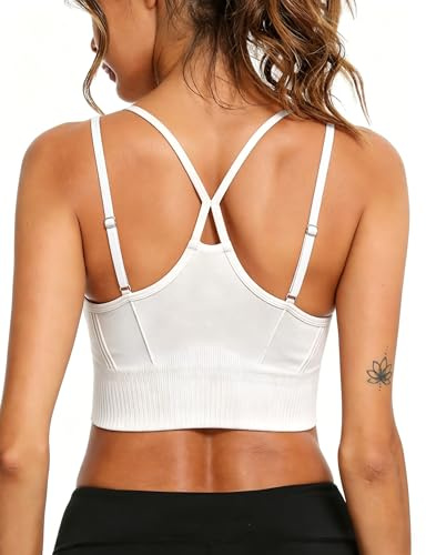Litherday Sujetador Deportivo Mujer Soporte Medio Sin Costuras Transpirable Ajustable Espalda Cruzada para Yoga Pilates Gimnasio Fitness Top Deportivo Mujer Blanco L