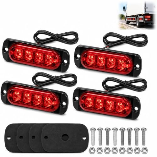 4 Piezas Luces LED Posición Lateral, Luces Galibo LED Remolque, Rojas Lámparas 12-24V Impermeables, Montaje Superficial Alta Visibilidad Seguridad Nocturna para Camión Tractor Furgoneta Motocicleta RV