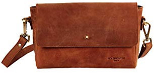 HOLZRICHTER Berlin - Kleine Umhängetasche aus Leder für Damen (No 2-1), 16x26x6,5 cm Schultertasche, Handgefertigte Crossbody Bag, Handtasche in Cognac
