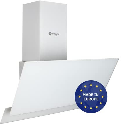 Wiggo Campana extractora de 60 cm, sin cabeza, con recirculación de aire, 300 m³/h, pantalla LED táctil de 3 niveles, filtro grasa y 2 filtros carbón, extractora con 2 partes frontal cristal, blanco