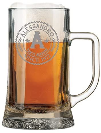 fashwork Boccale da Birra PERSONALIZZATO 50 cl inciso con Nome Frase di Auguri Anno Anni Compleanno Idea Regalo PERSONALIZZABILE Papà Nonno Zio Padrino Natale SanValentino