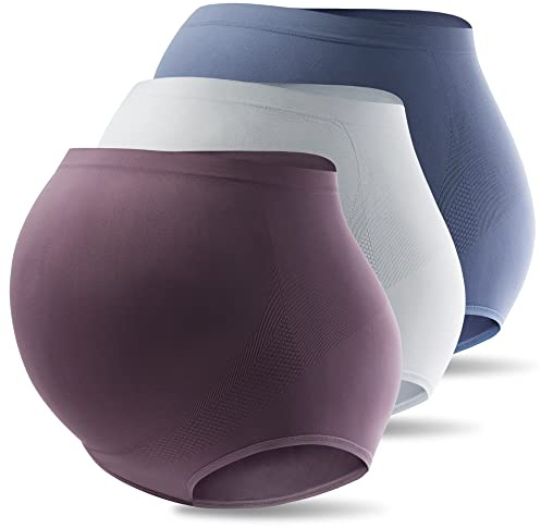 Mama Plus Women’s Maternity Underwear Over Bump High Waist Seamless Briefs Soft Stretch Pregnancy Panties (Multicolor-B 3 Pack L)