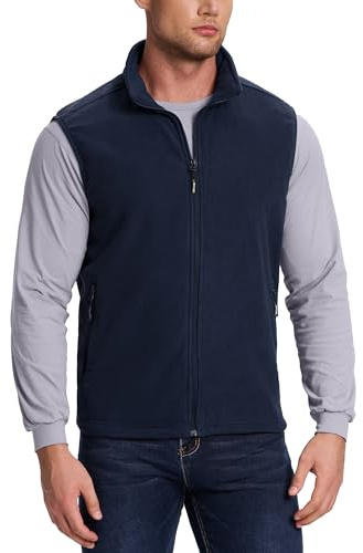 Outdoor Ventures Men's Full-Zip Polar Fleece Gilets Lightweight Outerwear Vest Warm Body Warmer Sleeveless Jacket for Hiking, Golf, Running (Navy Blue, M)