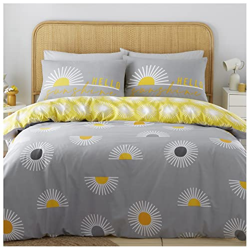 GC GAVENO CAVAILIA Geometric King Size Duvet Cover | Reversible Geometric Shapes Printed Sunburst Pattern Bedding | Breathable Quilt Covers Bedset With Matching Pillowcases | Grey