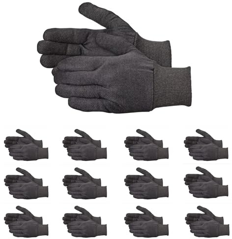 ATERET 12 Pairs Brown Jersey Versatile Work Gloves Lightweight, Durable, Comfortable
