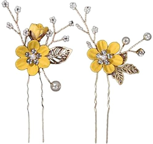ABOOFAN Épingles À Cheveux De Mariée Alliage Fleurs Accessoires De Coiffure Mariage Chignon Élégants Pour Fête 8 Cm 2 Pièces