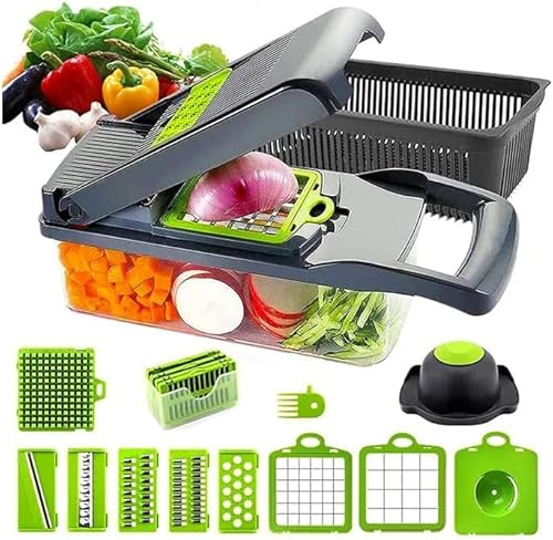 Vegetable Chopper Vegetable Cutter - Veggie Onion Salad Food Chopper Manual - Potato Chipper - Veg Chopper and Dicer - Kitchen Tools & Gadgets (15-in-1 Set)