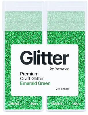 Hemway Craft Glitter Shaker Emerald Green 130g x2 Pack Ultrafine | for Resin & Epoxy Crafts, Christmas Art Supplies, Nail, Body, Face, Eye, Festival, Crafting, Slime, Sparkle