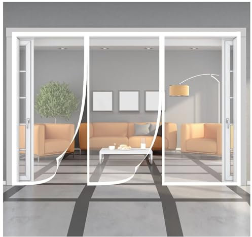 Moustiquaire sur Mesure AimantéE 240x220cm Fermeture Automatique Moustiquaire Fenetre Anti Insecte Mouche pour Porte d Entrée Intérieur/Patio,Blanc
