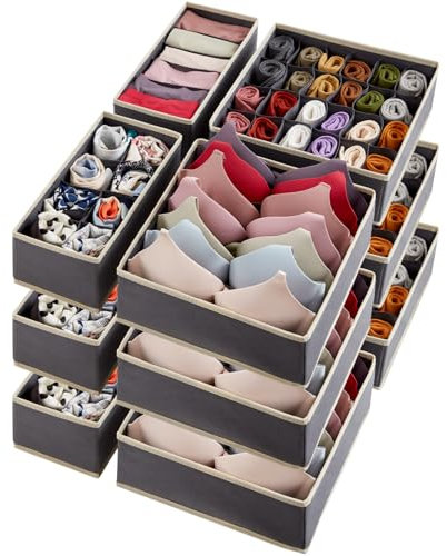 Lifewit Set di 12 Divisori per Cassetti Intima, Organizer Armadio, Separatori Pieghevoli in Tessuto per Cassetti e Scatole per Conservare Lingerie, Reggiseni, Mutande, Grigio
