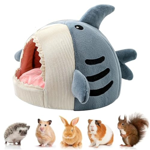 FORZENA Ferret Bed Cave Hideouts Hammock Hideaway Bed Cushion Long Plush Soft Washable Cage Accessories for Small Pet Hamsters Rat Squrriel (Shark)