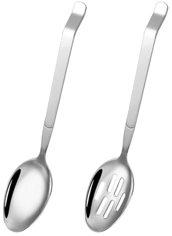 2 Pezzi Cucchiaio da Portata Grande,27,7 cm Cucchiai Acciaio Inox,Cucchiaio da Portata in Acciaio Inox,Cucchiaio da Portata Scanalato in Acciaio Inox,Cucchiaio da Insalata a Manico Lungo