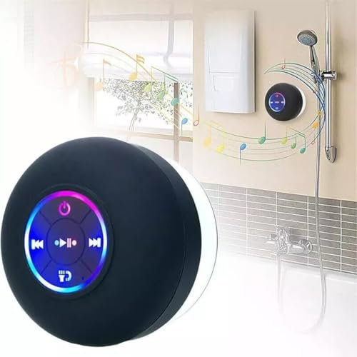FiTspi Enceinte de douche Bluetooth portable sans fil avec ventouse, microphone intégré, lumière LED, étanchéité IPX4 pour douche, salle de bain, fête, extérieur, voyage