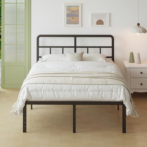 Lutown-Teen Cama 180x200 cm con cabecero Curvo, Marco de Cama de Metal Resistente con Soporte de Lamas de Acero, Altura 46 cm, Fácil Montaje, Libre de Ruidos, Negro
