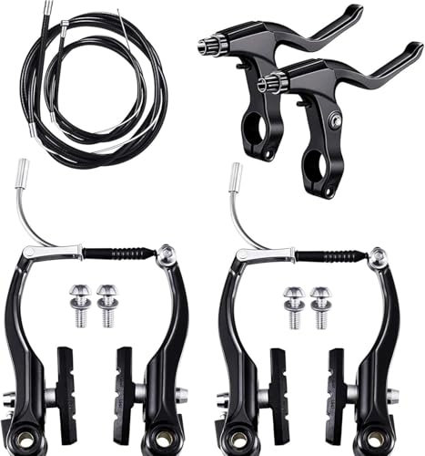 Fahrradbremse Set, 2 Paar V-Brake Fahrrad Bremse Vordere und Hintere MTB Bremsen, Bremsseile und Bremshebel Kit für Mountainbikes und Rennräder, Aluminium und Gummibremsbeläge (Schwarz)