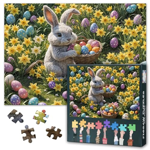 Puzzle 1000 pièces - Lapin de Pâques avec œufs - Jeu d'adresse pour toute la famille - Puzzle pour adultes à partir de 6 ans - Taille terminée : 50 x 70 cm