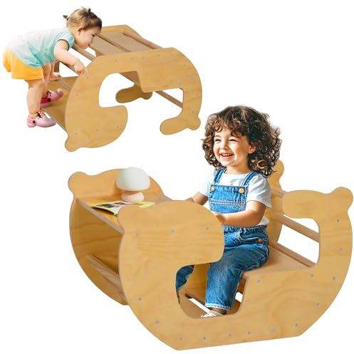 AIYAPLAY Arche d'escalade pour Enfants 2 en 1, Jouet d'escalade et Table à Jouets pour Enfants, Surface Lisse, capacité jusqu'à 50 kg, adaptée aux 18-48 Mois, 80L x 58l x 49H cm, Bois Naturel