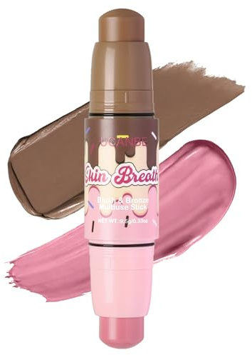 UCANBE Skin Breath Blush & Bronzer Multiuse Stick, 2-in-1 Creamy Face Cheeks Contour Makeup Stick for Natural Radiant Finish Look, Vegan & Cruelty-Free, Travel-Friendly (02 Pink Rose)
