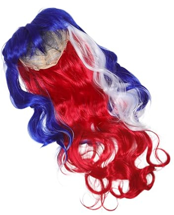 Healeved Curly Long Wig For Women American Flag Synthetic Hair Cosplay Prop For Football Match Halloween Carnival Photo Shoot
