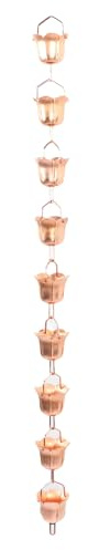 Catena da Pioggia in Rame 1m, Elegante Catena per Raccolta Acqua, Resistente alle Intemperie - Design Floreale Raffinato, Facile Installazione, Uso per Giardino e Esterni (A forma di gloria di