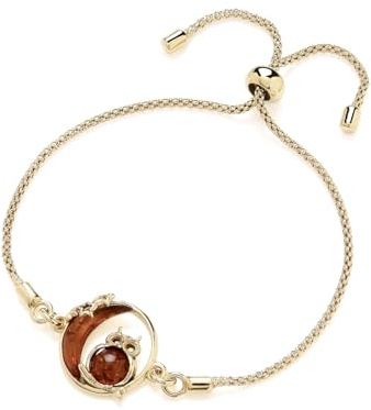 9ct Gold Overlay Sterling Silver 925 Natural Baltic Amber Owl & Moon Crescent Adjustable Bracelet - Drawstring Women’s Bracelet - Gold and Amber Jewellery