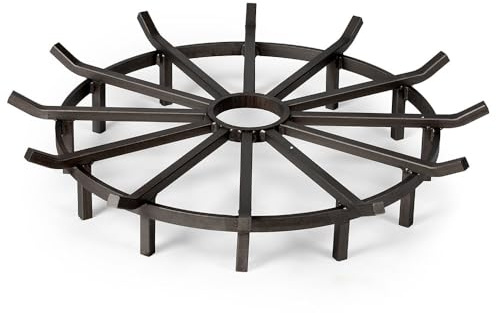 Ash & Ember 32 Wagon Wheel Fire Grate, High-Efficiency Smoke-Free Fireplace Log Grate, Decorative Wood Burning Lifted Grate Pit, Sandblasted Steel with Light Oil Coating