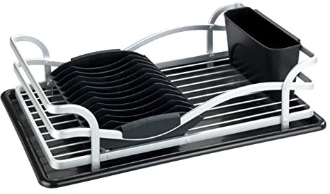 WENKO Scolastoviglie Alu, scolapiatti per stoviglie, ideale come appoggio vicino al lavello, in alluminio resistente contro la ruggine e plastica, 46,5 x 13 x 31,5 cm, argento opaco/nero