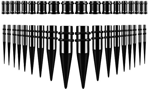 Huacan Dehnstäbe Set 1-10 mm Tunnel Dehnset 36 Stück Dehnstab Dehnungsstäbe Plugs Schwarz Silber Bunte Farbe Edelstahl Klassisch Punk Expander für Damen Herren