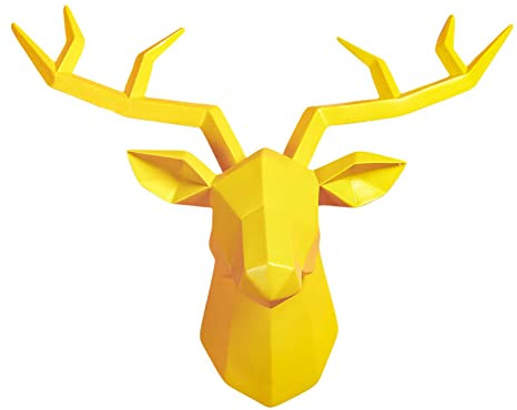 Escultura de Cabeza de Ciervo de Resina 3D Estatua de Animal Figuras Colección de simulación montada en la Pared Artesanía Colgante Estatuilla de, Amarillo