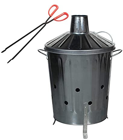 40L 40 Litre Galvanised Incinerator and Safety Fire Pit Tongs - 35cm/14