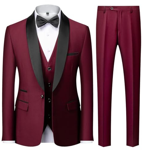 KUDMOL Costume Homme 3 pièces Slim Fit à Un Bouton Blazer Pantalon Gilet | Smoking d'affaires Men Suits 3 Piece Couleur Unie pour Mariage Fête Confort