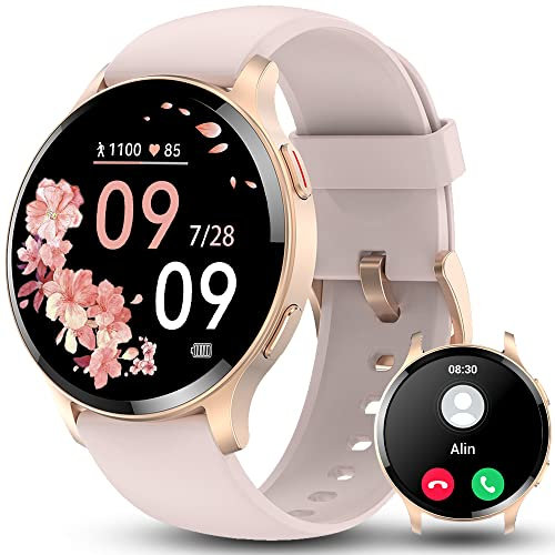 Bmoled Smartwatch Damen mit Telefonfunktion, 1.45 Zoll HD Armbanduhr,Menstruationszyklus SpO2 Kalorien Pulsmesser Schrittzähler 100+Sportmodi Fitness Tracker IP68 Android iOS Roségold