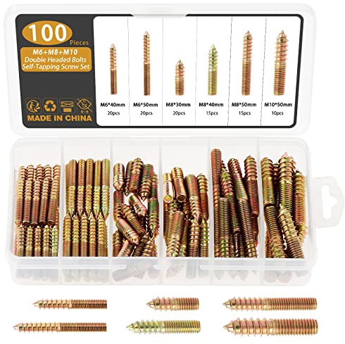 Gueenky 100 Pièces Vis à Double Filetage M6 M8 M10, Autotaraudeuse 30/40/50 mm, pour Meubles en Bois à Fixation