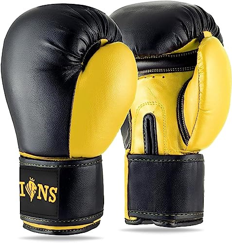 Lions Pro Boxing gloves - Punch Bag Mma Training Sparring Mitts (Injection Yellow, 10oz)