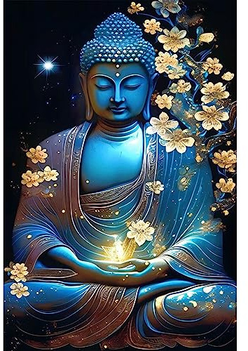 NAIMOER Buddha Diamond Painting Kits for Adults, 5D Statue Diamond Painting Kits for Adults Kids, DIY Full Drill Flowers Diamond Art Embroidery Diamond Dots for Home Decor 30x40cm