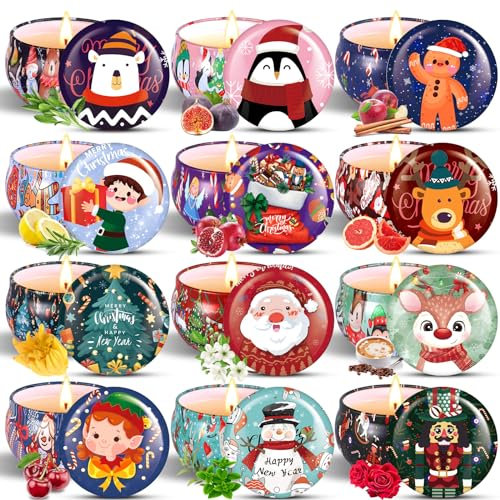 NCKIHRKK Duftkerzen Geschenkset für Frauen, 12 Pack Weihnachtskerzen Aromatherapie Kerzen, Natürliches Sojawachs Duftkerzen Weihnachtsgeschenke, Duftkerzen Set für Weihnachten, Aromatherapie Bad,Yoga