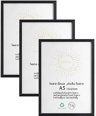 LYYYYX Cornice portafoto in legno, 15 x 21 cm, con vetro acrilico infrangibile, per appendere/posizionare verticalmente o orizzontalmente, in legno, per foto, poster, puzzle, 3 pezzi