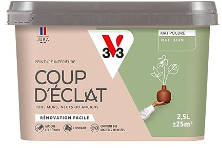 V33 Peinture murale intérieure Coup d'Éclat® Vert lichen Mat Poudré 2,5L