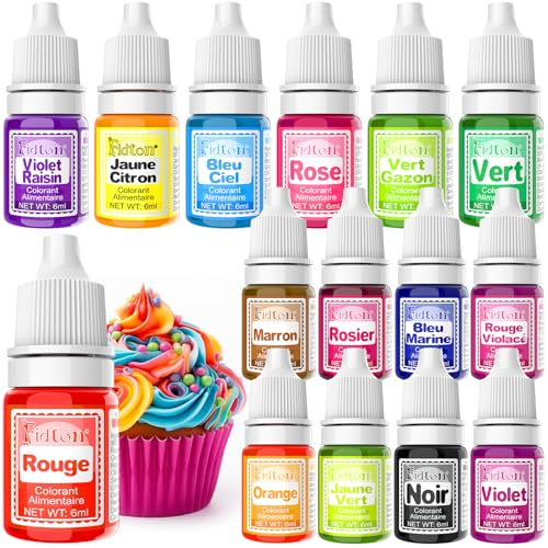 Colorant Alimentaire - Fidton Colorant Alimentaire Naturel 15 Couleurs, Colorants Alimentaires pour Fondant, Macaron, Donut, Gâteau, Colorant Alimentaire Liquide pour Pâtisserie, Cuisine, Slime - 6 ml