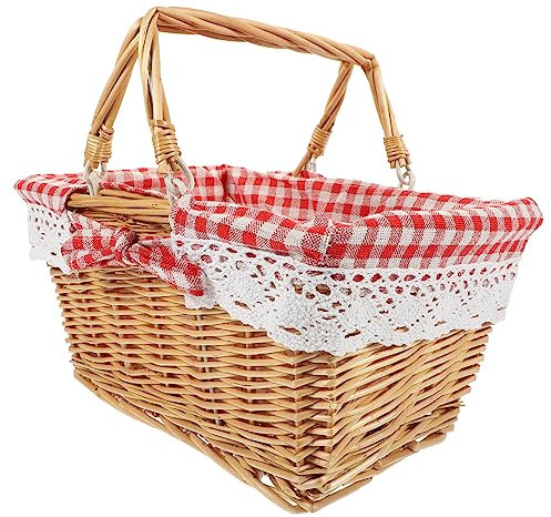 Parliky Cestino Portaoggetti in Vimini Intrecciato in Stile Decorativo Con Manico Per Riunioni Di Famiglia E Picnic
